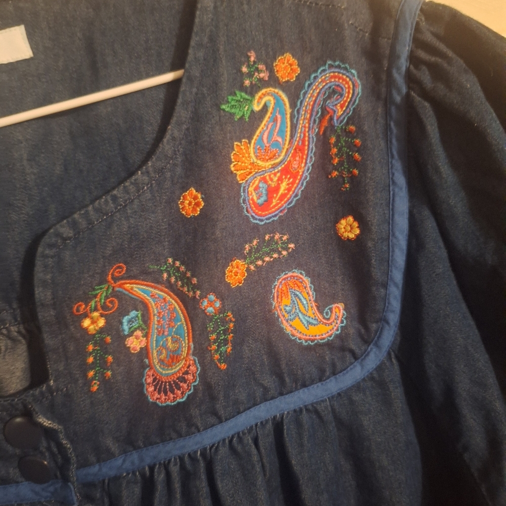 Denim Embroidered Midi Dress - Picture 5 of 11